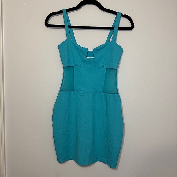 Susana Monaco Turquoise Cutout Mesh Bodycon Dress Size S - Picture 1 of 11